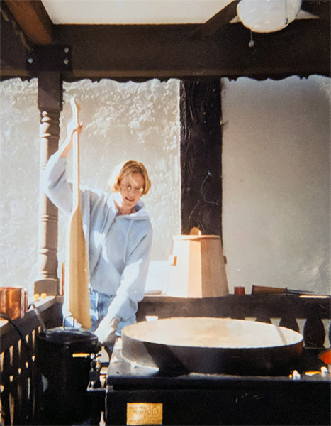 Owner Pam stirring kettle corn.